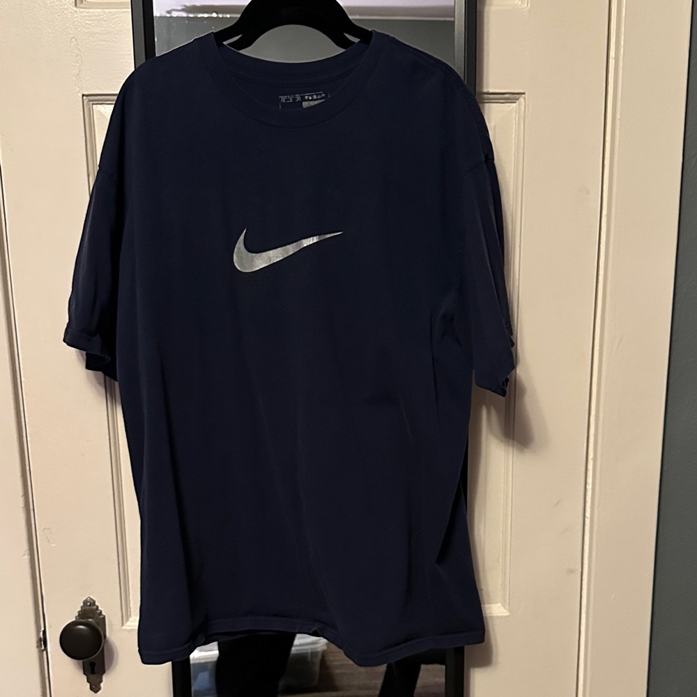 Nike Men's Dark Blue Tee with Silver Logo